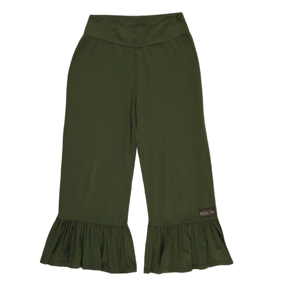 Matilda Jane Ruffle Hem Pants Women's Size Large Olive Green Boutique Boho
